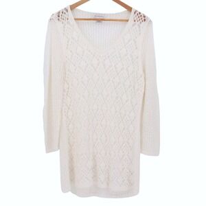 Liz Claiborne Open Knit Tunic Sweater Swim Cover Women Crochet Beach Boho Size M